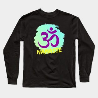 Namaste Yoga Vaporwave Stencil Design Long Sleeve T-Shirt